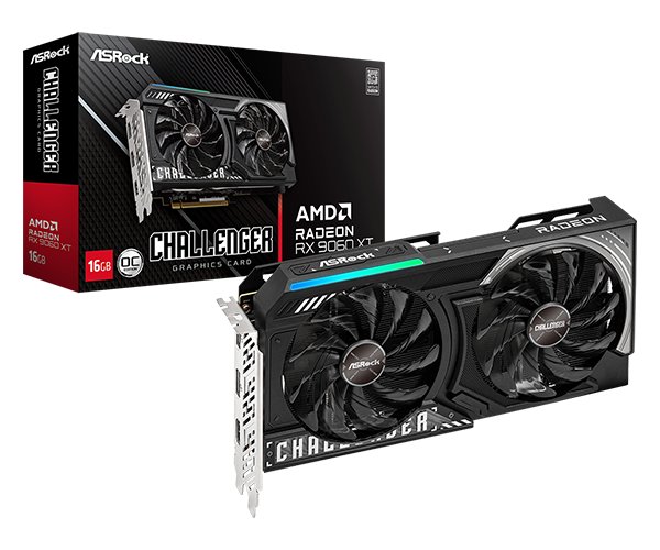 ASRock Radeon RX 9060 XT Challenger 16GB OC graphics card with dual-fan cooler